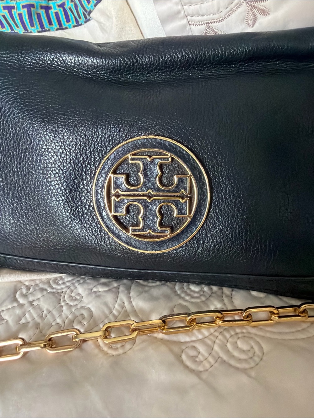 Tory Burch - Black Leather Crossbody with Gold Chain Strap - Picture 5 of 15